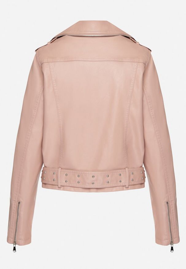 Born2be - Różowa Kurtka Ramoneska z Paskiem z Klamrą Ralvila. Okazja: na co dzień. Kolor: różowy. Materiał: wiskoza, jeans, materiał. Długość rękawa: długi rękaw. Długość: długie. Styl: casual, elegancki, rockowy