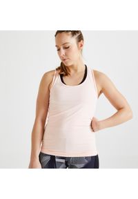 DOMYOS - Koszulka fitness damski Domyos My Top. Kolor: różowy. Materiał: materiał, poliester, elastan. Sport: fitness #1