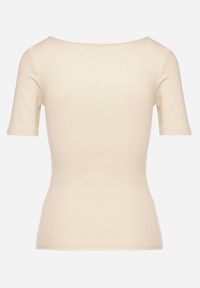 Born2be - Beżowy Prążkowany T-shirt z Bawełny Ozdobiony Guzikami Tasavia. Okazja: na co dzień. Kolor: beżowy. Materiał: bawełna, prążkowany. Wzór: aplikacja. Styl: klasyczny, elegancki, casual #7