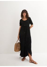 bonprix - Sukienka shirtowa, rękawy 3/4. Kolor: czarny. Długość: maxi #3
