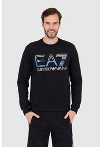 EA7 Emporio Armani - EA7 Czarna bluza męska z niebieskim logo, Rozmiar S. Kolor: czarny