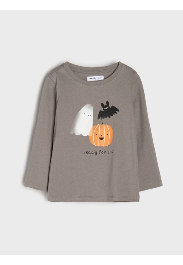 Sinsay - Koszulka z długimi rękawami z motywem Halloween - szary. Kolor: szary. Długość rękawa: długi rękaw. Długość: długie