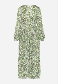 Born2be - Zielona Sukienka Maxi z Gumką w Pasie w Mozaikowy Wzór Quirela. Kolor: zielony. Długość: maxi #4