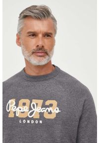 Pepe Jeans bluza Meier męska kolor szary z nadrukiem. Kolor: szary. Materiał: prążkowany. Długość rękawa: raglanowy rękaw. Wzór: nadruk #4