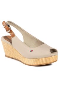 TOMMY HILFIGER - Espadryle Tommy Hilfiger Iconic Elba Sling Back Wedge FW0FW04788 Stone AEP. Kolor: beżowy. Materiał: materiał