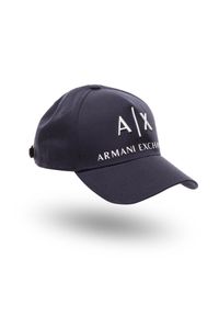 Armani Exchange - Granatowa czapka z daszkiem. Kolor: niebieski. Materiał: bawełna, skóra. Wzór: haft, aplikacja #4