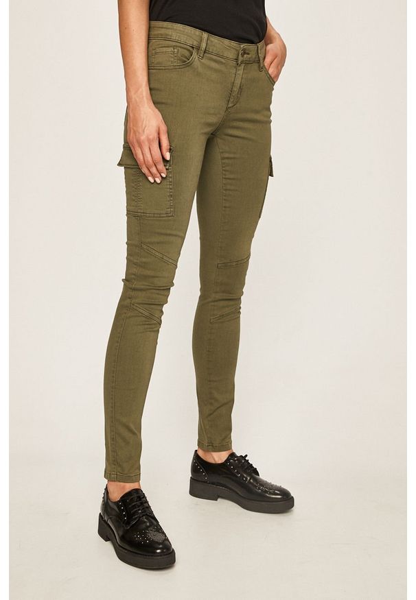 only - Only - Spodnie. Kolor: zielony. Materiał: tkanina, bawełna, materiał, elastan