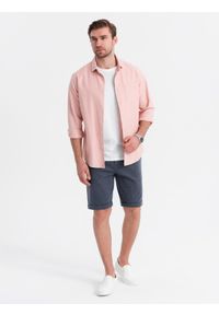 Ombre Clothing - Męskie krótkie spodenki na gumce ze strukturalnej dzianiny – granatowe V1 - Rozmiar: XXL. Okazja: na co dzień. Kolor: niebieski. Materiał: dzianina. Długość: krótkie. Styl: klasyczny, casual