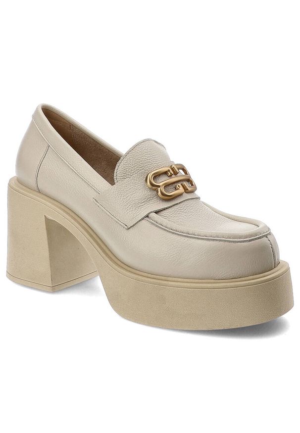 Beżowe Półbuty Armodo Stylowe Obuwie Ze Skóry Naturalnej. Zapięcie: klamry. Kolor: beżowy. Materiał: skóra. Obcas: na obcasie. Styl: elegancki. Wysokość obcasa: średni