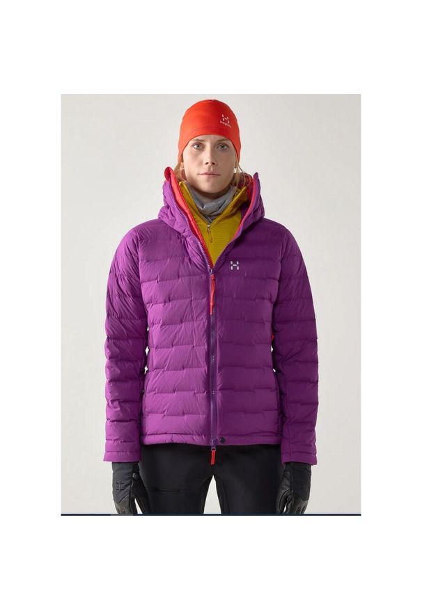 Kurtka puchowa damska Haglöfs Spitz Down Hood Women. Kolor: fioletowy. Materiał: puch. Sport: turystyka piesza