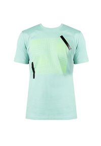 Antony Morato T-shirt | MMKS02021-FA100227 | Mężczyzna | Turkusowy. Okazja: na co dzień. Kolor: turkusowy. Materiał: bawełna. Wzór: aplikacja, nadruk. Styl: casual