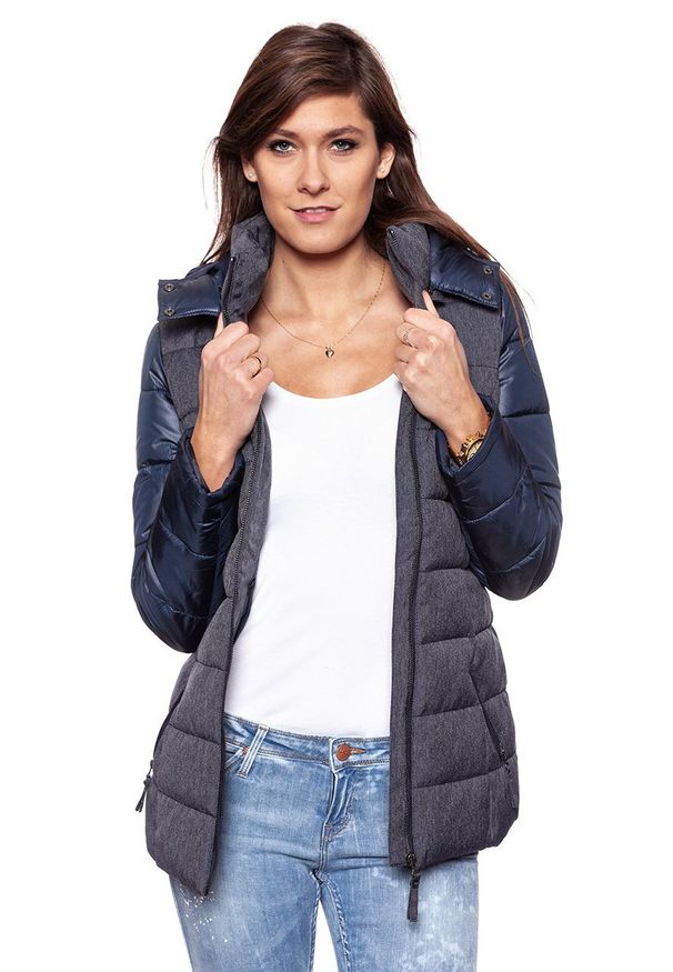 Tom Tailor - DAMSKA KURTKA ZIMOWA TOM TAILOR MATERIAL MIX JACKET 3521685.00.71 COL. 6012. Typ kołnierza: kaptur. Wzór: melanż. Sezon: zima. Styl: klasyczny, elegancki