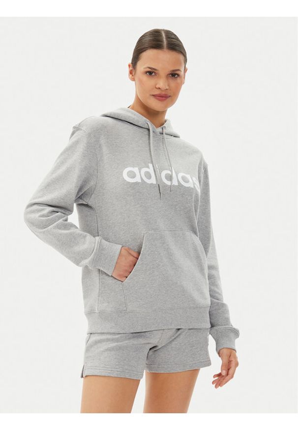 Adidas - adidas Bluza Essentials Linear Hoodie IC6884 Szary Regular Fit. Kolor: szary. Materiał: bawełna