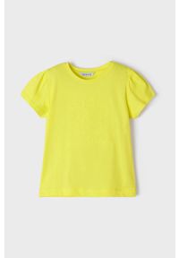 Mayoral T-shirt bawełniany dziecięcy kolor żółty. Okazja: na co dzień. Kolor: żółty. Materiał: bawełna. Długość rękawa: krótki rękaw. Długość: krótkie. Wzór: nadruk. Styl: casual