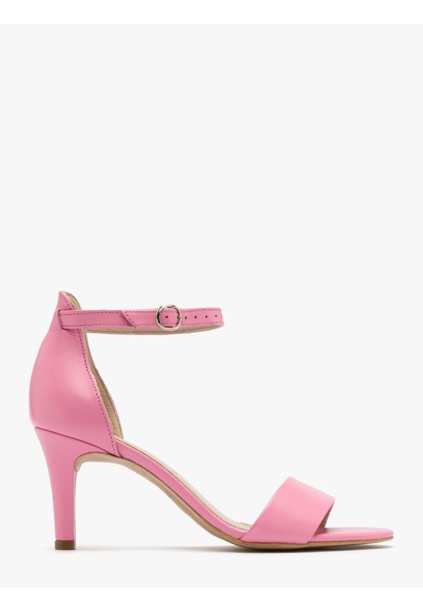 Ryłko - Różowe sandały na szpilce TARA. Kolor: różowy. Materiał: skóra. Obcas: na szpilce. Wysokość obcasa: średni