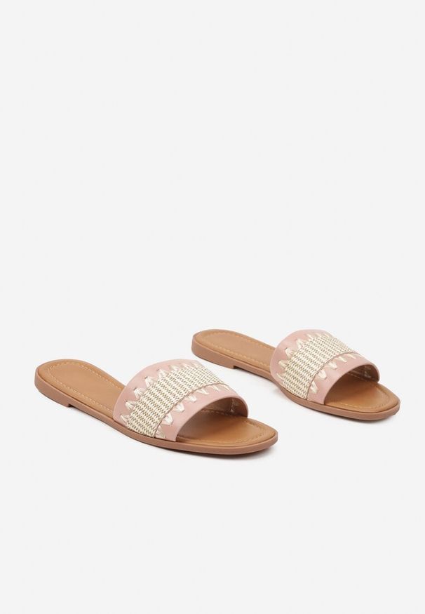 Born2be - Różowe Klapki z Tłoczeniem w Stylu Boho Tatorelea. Kolor: różowy. Materiał: len. Wzór: aplikacja. Styl: boho