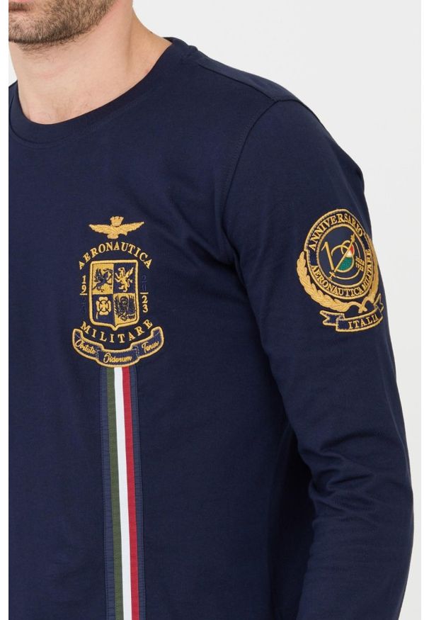 Aeronautica Militare - AERONAUTICA MILITARE Granatowy męski bawełniany longsleeve, Rozmiar XL. Kolor: niebieski. Materiał: bawełna. Długość rękawa: długi rękaw