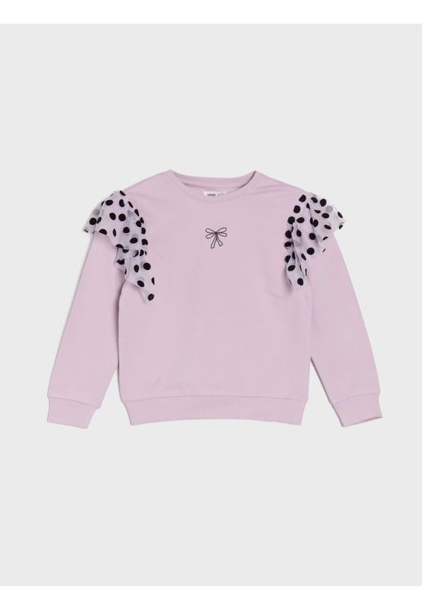 Sinsay - Bluza crewneck z falbankami - fioletowy. Typ kołnierza: kołnierz z falbankami. Kolor: fioletowy
