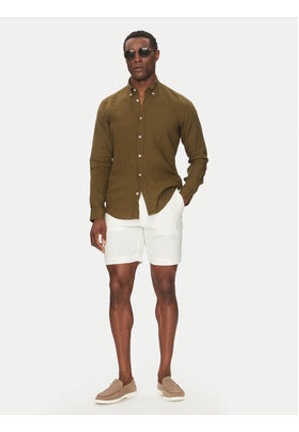 BOSS Koszula 50520283 Zielony Slim Fit. Kolor: zielony. Materiał: len