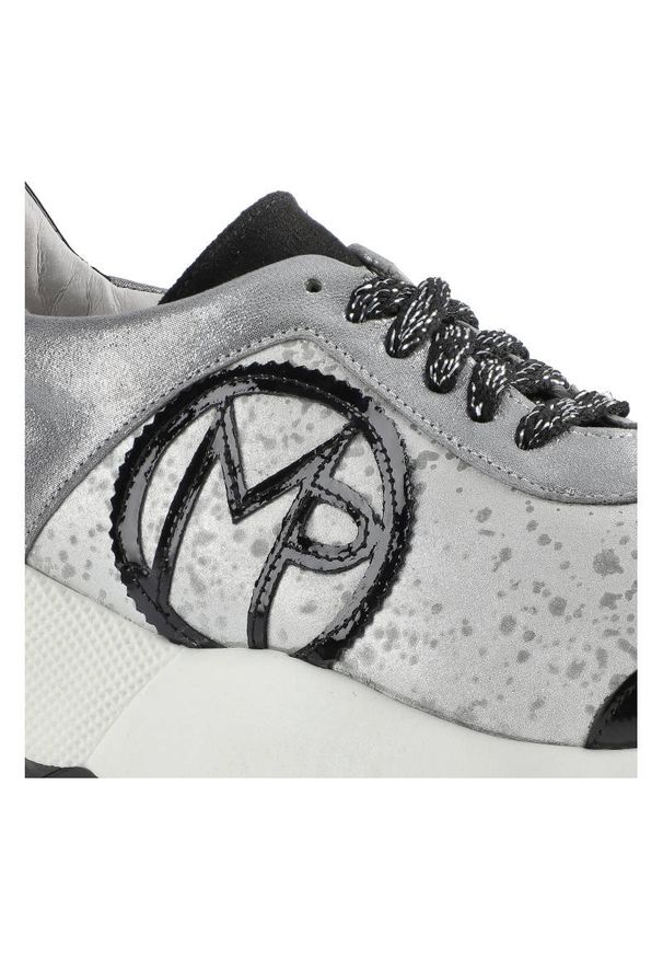 Massimo POLI - Srebrne Sneakersy Massimo Poli Damskie Modne Buty. Kolor: czarny. Szerokość cholewki: normalna. Styl: elegancki