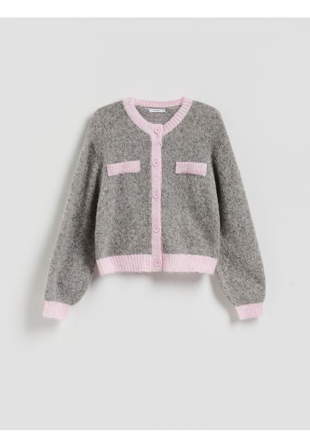 Reserved - Kardigan z kontrastową lamówką - wielobarwny. Materiał: dzianina