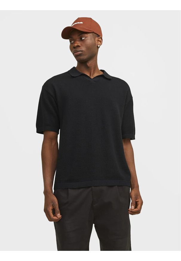 Jack & Jones Polo Linen 12252748 Czarny Regular Fit. Typ kołnierza: polo. Kolor: czarny. Materiał: bawełna