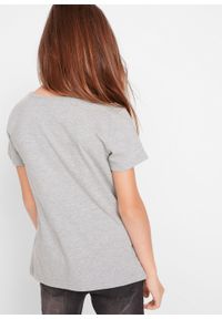 T-shirt dziewczęcy z bawełny organicznej bonprix jasnoszary melanż z nadrukiem. Kolor: szary. Materiał: bawełna. Wzór: melanż, nadruk #4