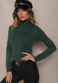 Renee - Zielony Casualowy Golf z Wiskozą i Modalem Lannetora. Okazja: na co dzień. Typ kołnierza: golf. Kolor: zielony. Materiał: wiskoza. Wzór: aplikacja, gładki. Styl: casual #5