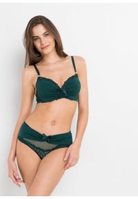 bonprix - Figi panty. Kolor: zielony. Materiał: bawełna, koronka. Wzór: koronka