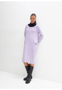 bonprix - Sukienka bombka w długości do kolan, z kieszeniami, rękawy 3/4. Kolor: fioletowy. Typ sukienki: bombki. Długość: midi