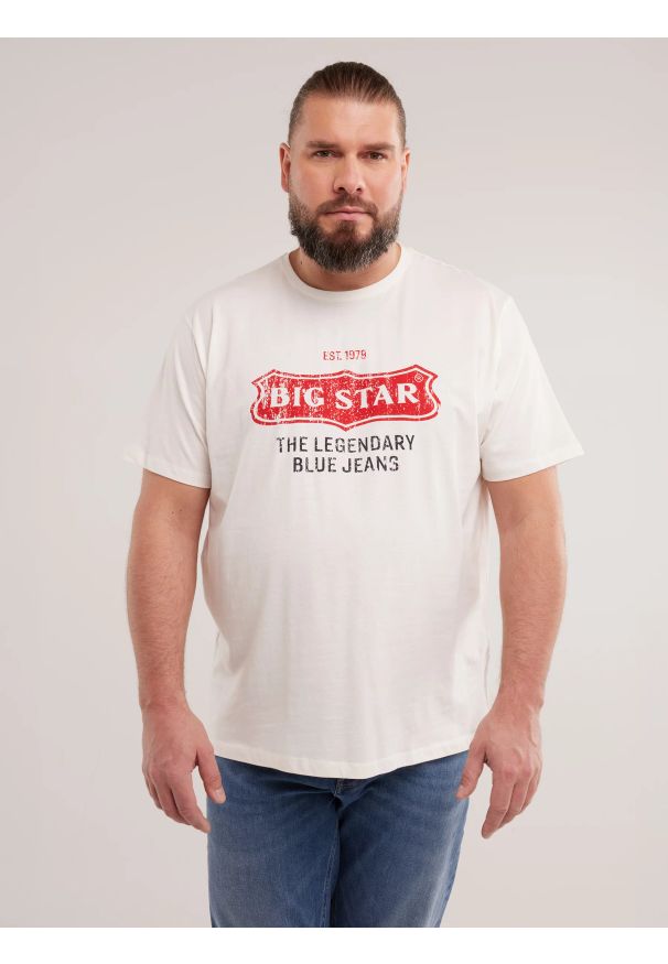 Big-Star - Koszulka męska z nadrukiem biała Millaner 101. Kolor: biały. Materiał: bawełna, dzianina, jeans, skóra. Wzór: nadruk. Styl: klasyczny