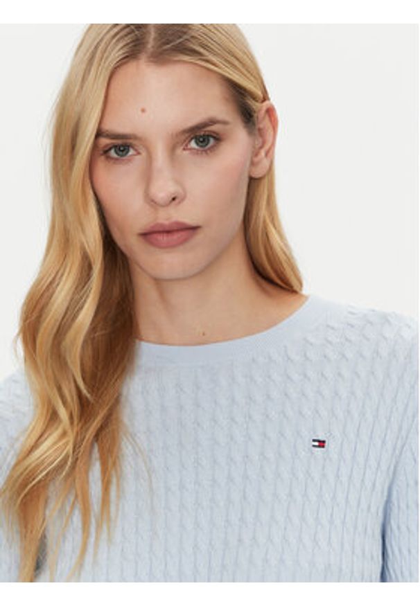 TOMMY HILFIGER - Tommy Hilfiger Sweter WW0WW44993 Błękitny Regular Fit. Kolor: niebieski. Materiał: bawełna