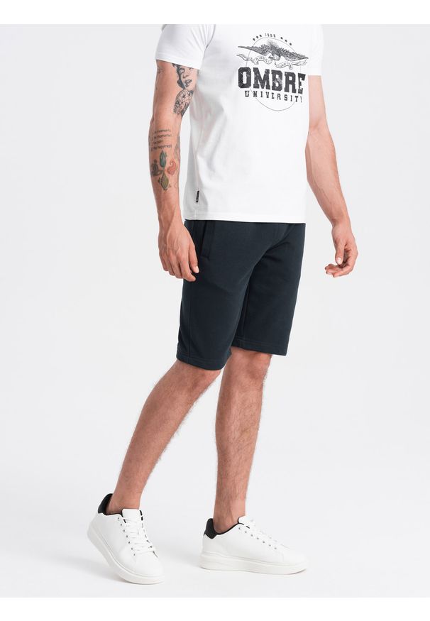 Ombre Clothing - Męskie bawełniane szorty dresowe BASIC – czarne V9 OM-SRBS-0149 - XL. Okazja: na co dzień. Kolor: czarny. Materiał: bawełna, dresówka. Styl: sportowy, casual
