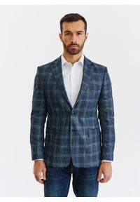 Pako Lorente - PAKO LORENTE – Granatowa casualowa marynarka męska w zieloną kratę. Okazja: na co dzień. Kolor: zielony, niebieski, wielokolorowy. Materiał: poliester, elastan, wiskoza. Styl: casual #1