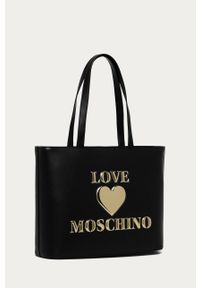 Love Moschino - Torebka. Kolor: czarny. Wzór: aplikacja. Dodatki: z aplikacjami. Materiał: skórzane. Rozmiar: duże #2