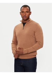 Calvin Klein Sweter K10K110421 Brązowy Regular Fit. Kolor: brązowy. Materiał: wełna