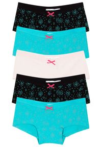 bonprix - Figi panty z miękką bawełną (5 par). Kolor: niebieski. Materiał: bawełna. Wzór: nadruk #1