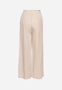 Renee - Jasnobeżowe Spodnie Palazzo High Waist z Bawełny Wykończone Gumką w Talii Nellsea. Okazja: na co dzień. Stan: podwyższony. Kolor: beżowy. Materiał: bawełna. Styl: casual, elegancki #5