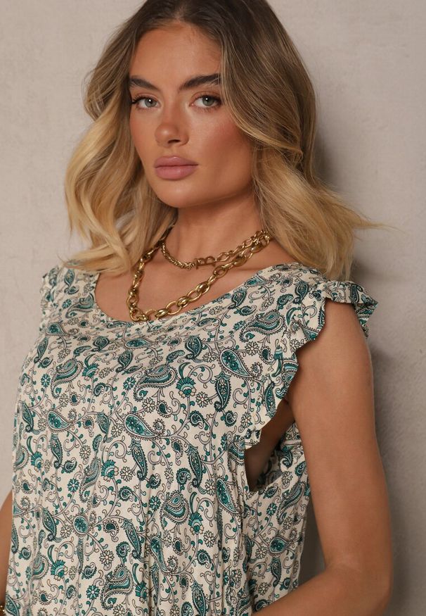 Renee - Zielona Sukienka z Bawełny o Rozkloszowanym Kroju w Print Paisley Islio. Okazja: na co dzień, na imprezę, do pracy. Kolor: zielony. Materiał: bawełna. Wzór: nadruk, paisley. Sezon: lato. Typ sukienki: proste, rozkloszowane. Styl: elegancki, casual