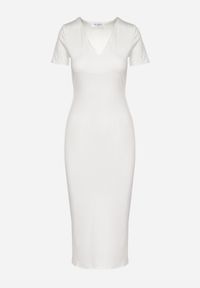 Born2be - Biała Sukienka Dopasowana Bodycon z Dekoltem w Serek Efricene. Okazja: na co dzień. Typ kołnierza: dekolt w serek. Kolor: biały. Materiał: jeans. Długość rękawa: krótki rękaw. Typ sukienki: bodycon. Styl: casual, klasyczny #2