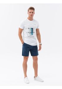 Ombre Clothing - T-shirt męski bawełniany z nadrukiem - biały V1 S1737 - XXL. Kolor: biały. Materiał: bawełna. Długość rękawa: krótki rękaw. Długość: krótkie. Wzór: nadruk. Styl: klasyczny #3