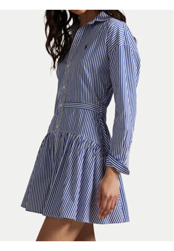 Polo Ralph Lauren Sukienka koszulowa 211972052001 Niebieski Regular Fit. Typ kołnierza: polo. Kolor: niebieski. Materiał: bawełna. Typ sukienki: koszulowe