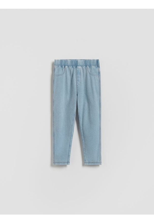 Reserved - Legginsy z efektem sprania - niebieski. Kolor: niebieski. Materiał: bawełna, dzianina