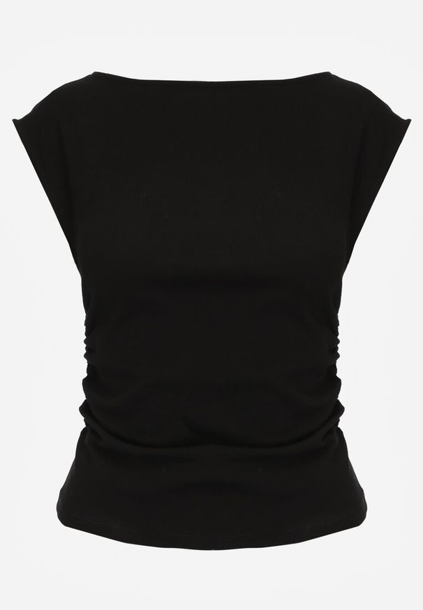 Renee - Czarna Bluzka Elastyczna z Dekoltem Łódka Artosa. Okazja: na co dzień. Typ kołnierza: dekolt w łódkę. Kolor: czarny. Materiał: jeans. Długość rękawa: bez rękawów. Styl: casual, elegancki