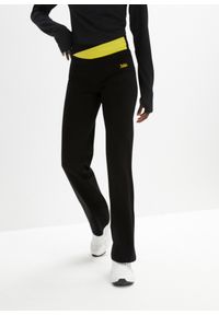 bonprix - Spodnie sportowe ze stretchem, poszerzane nogawki. Kolor: czarny. Materiał: materiał, bawełna. Styl: sportowy #1