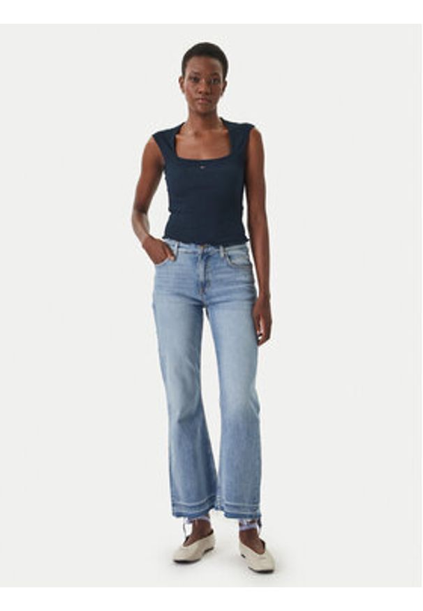 Tommy Jeans Top Smock Seersucker DW0DW22220 Granatowy Slim Fit. Kolor: niebieski. Materiał: syntetyk