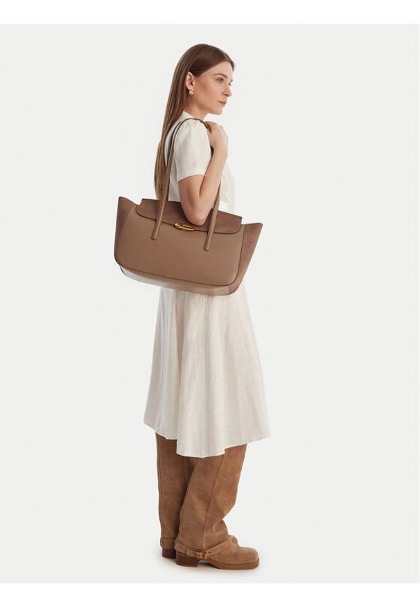 Calvin Klein Torebka Hardware Brushed Flap Tote Bag LV04F3336G Beżowy. Kolor: beżowy. Materiał: skórzane