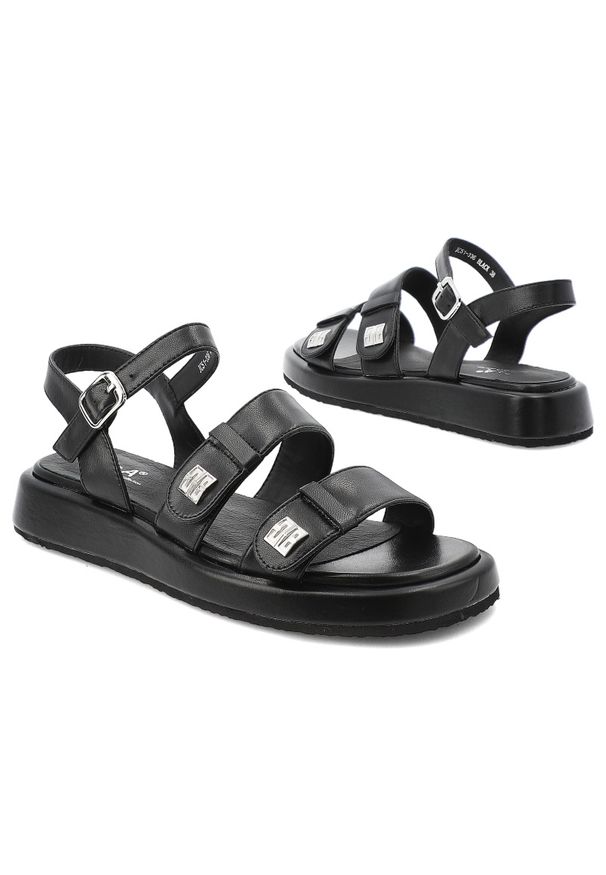 Czarne Sandały S.Barski Modne Obuwie Damskie. Okazja: na co dzień, na spacer. Zapięcie: rzepy. Kolor: czarny. Wzór: aplikacja. Styl: casual