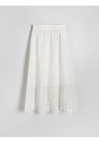 Reserved - Ażurowa spódnica maxi - biały. Kolor: biały. Materiał: bawełna, tkanina. Wzór: ażurowy