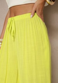 Renee - Żółte Szerokie Spodnie High Waist z Gumką w Talii Ilnena. Stan: podwyższony. Kolor: żółty. Materiał: tkanina. Sezon: lato #3